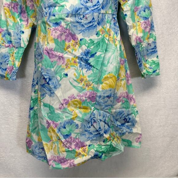 Zara Poplin Off the Shoulder Multicolor Floral Watercolor Mini Dress Size M - Picture 4 of 10